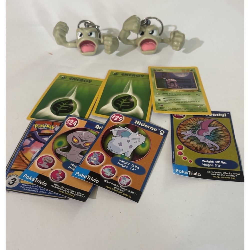 2 Pokemon GEODUDE Keychain Burger King Toy Figure 1999 Nintendo + Some Cards